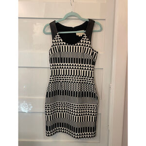 Artelier Nicole Miller Geometric Textured Bodycon Dress Faux Leather Trim Black